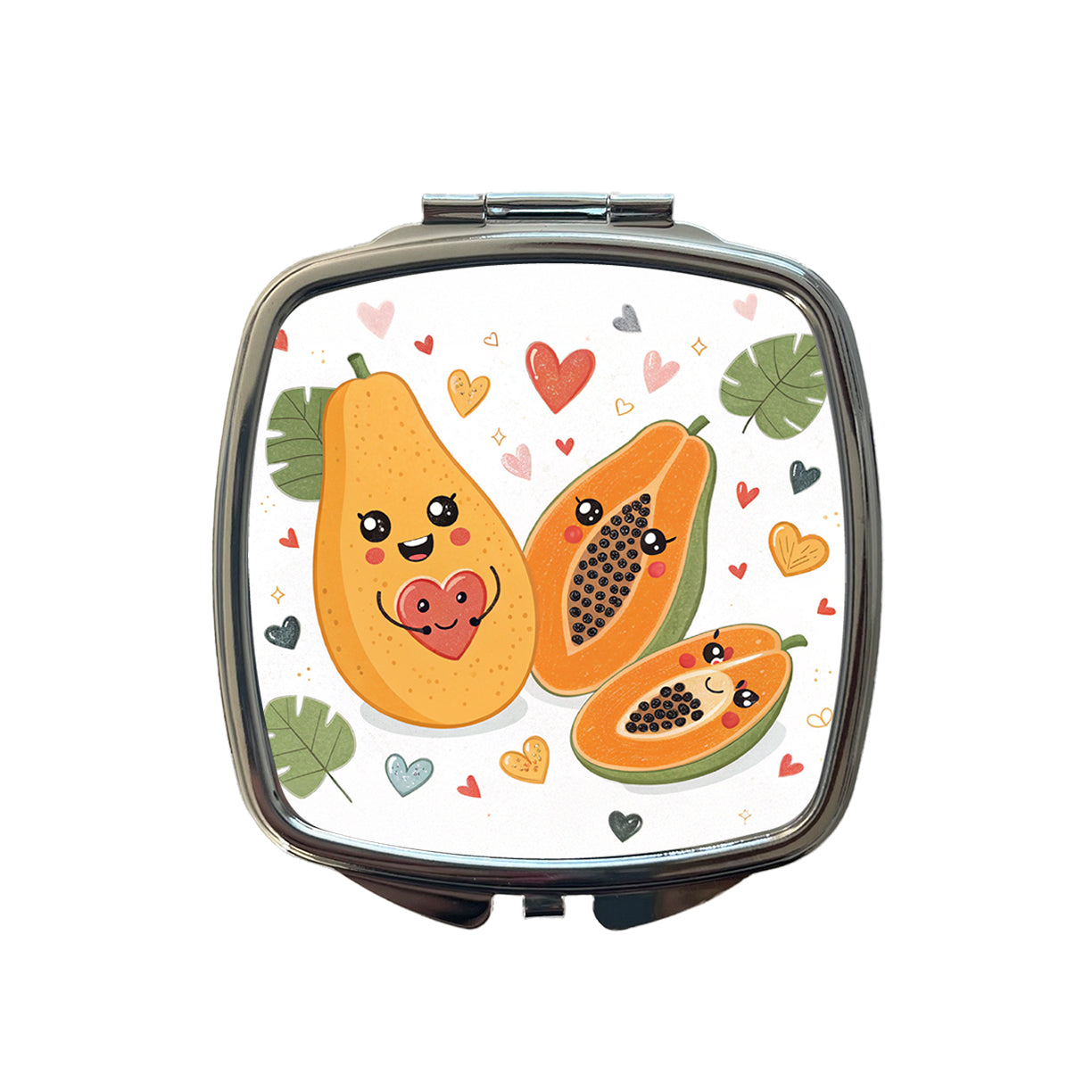 Kawaii Papayas And Hearts Small Travel Purse Handbag Pocket Makeup Compact Mirror