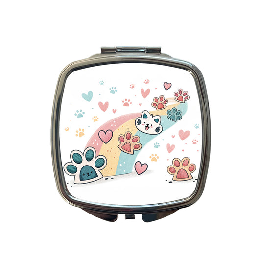 Kawaii Paw Prints And Hearts Sty Small Travel Purse Handbag Pocket Makeup Compact Mirror