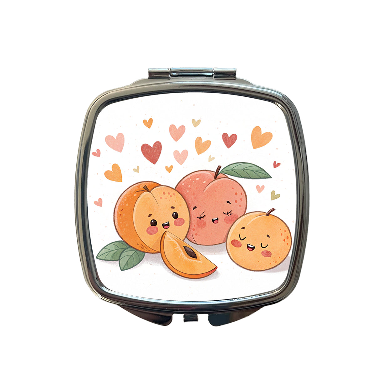 Kawaii Peaches And Hearts Small Travel Purse Handbag Pocket Makeup Compact Mirror