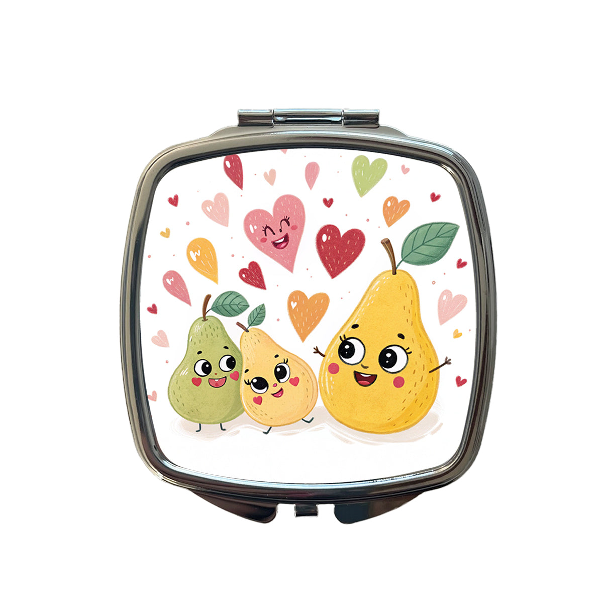 Kawaii Pears And Hearts Small Travel Purse Handbag Pocket Makeup Compact Mirror
