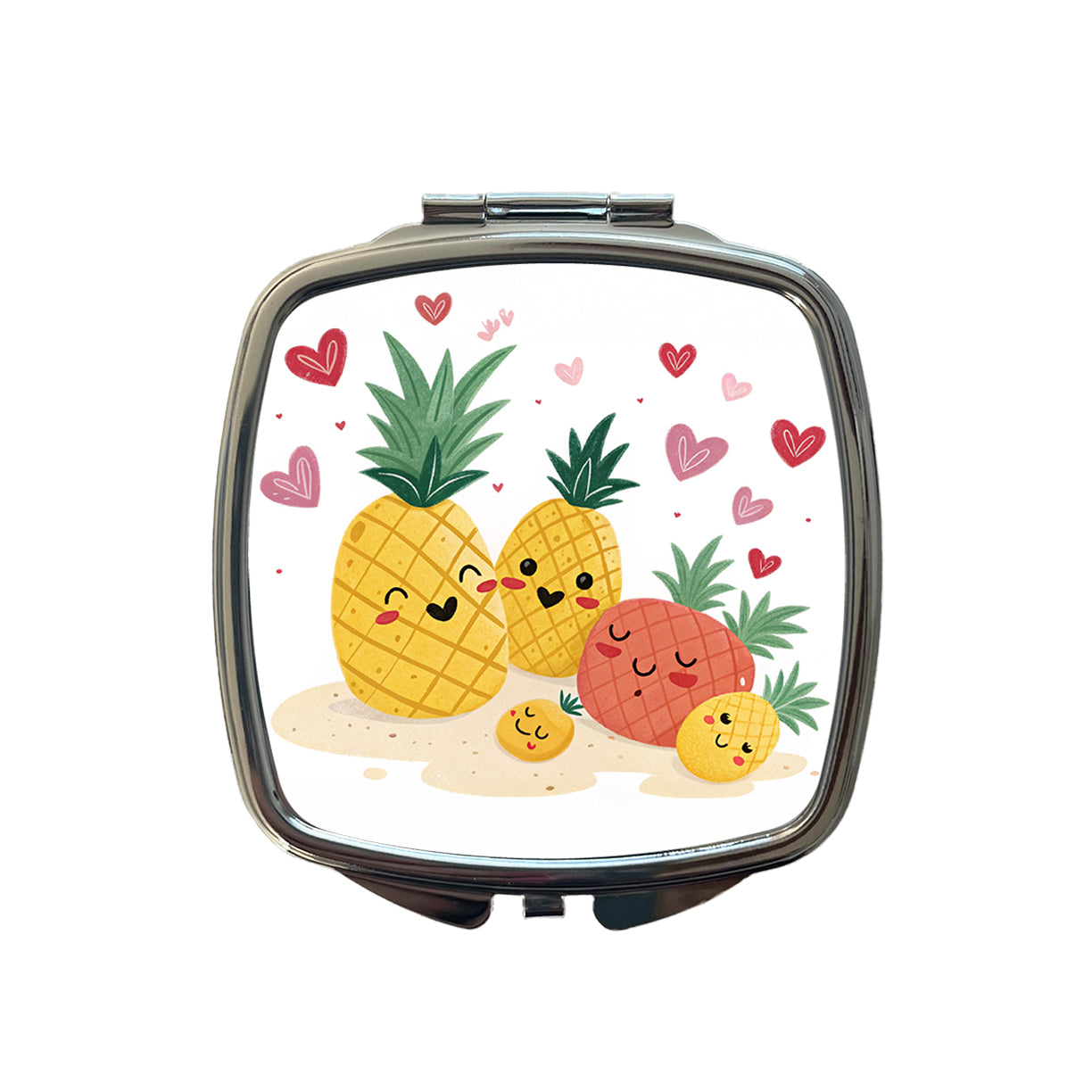 Kawaii Pineapples And Hearts Small Travel Purse Handbag Pocket Makeup Compact Mirror