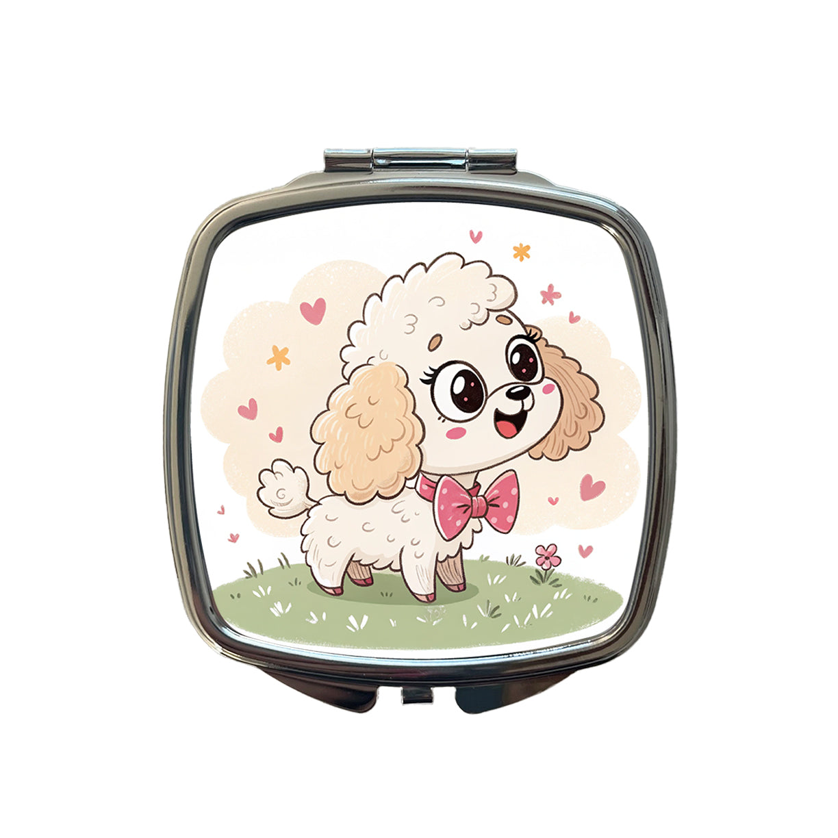 Kawaii Poodle Dog Small Travel Purse Handbag Pocket Makeup Compact Mirror