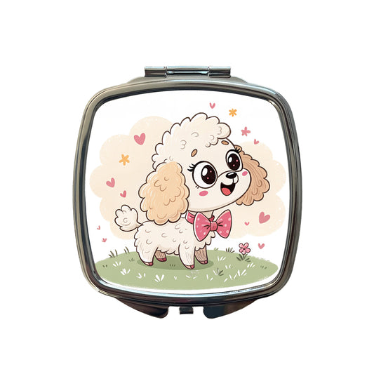 Kawaii Poodle Dog Small Travel Purse Handbag Pocket Makeup Compact Mirror