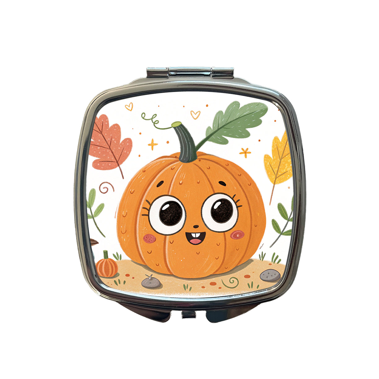 Kawaii Pumpkin Fall Autumn Halloween Small Travel Purse Handbag Pocket Makeup Compact Mirror