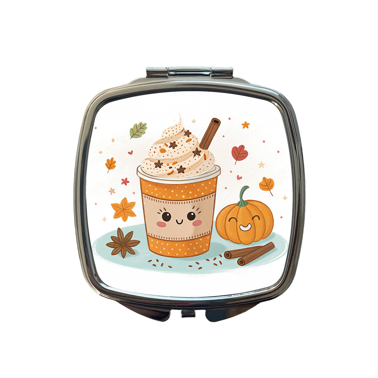 Kawaii Pumpkin Spice Latte Coffee Small Travel Purse Handbag Pocket Makeup Compact Mirror