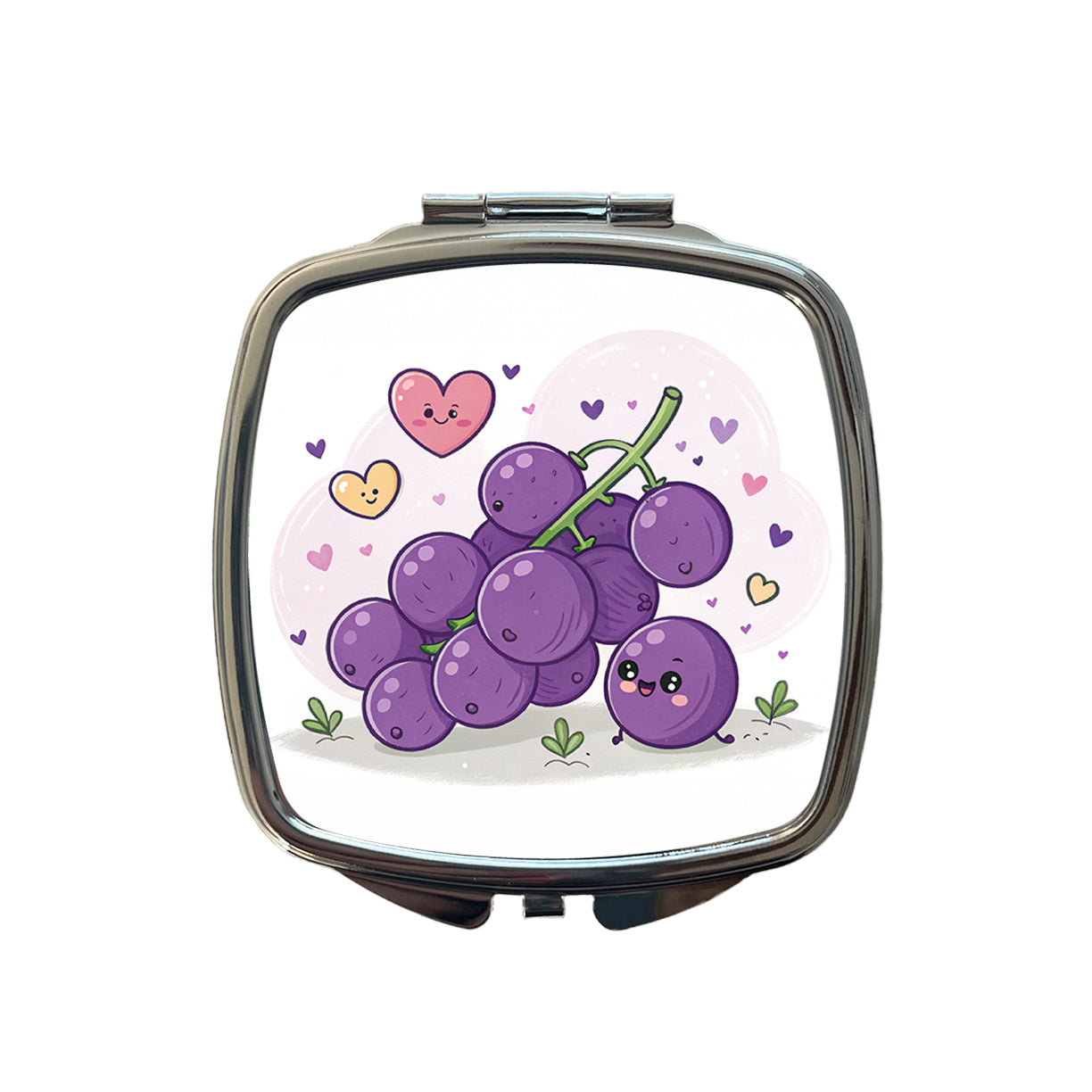 Kawaii Purple Grapes And Hearts Small Travel Purse Handbag Pocket Makeup Compact Mirror