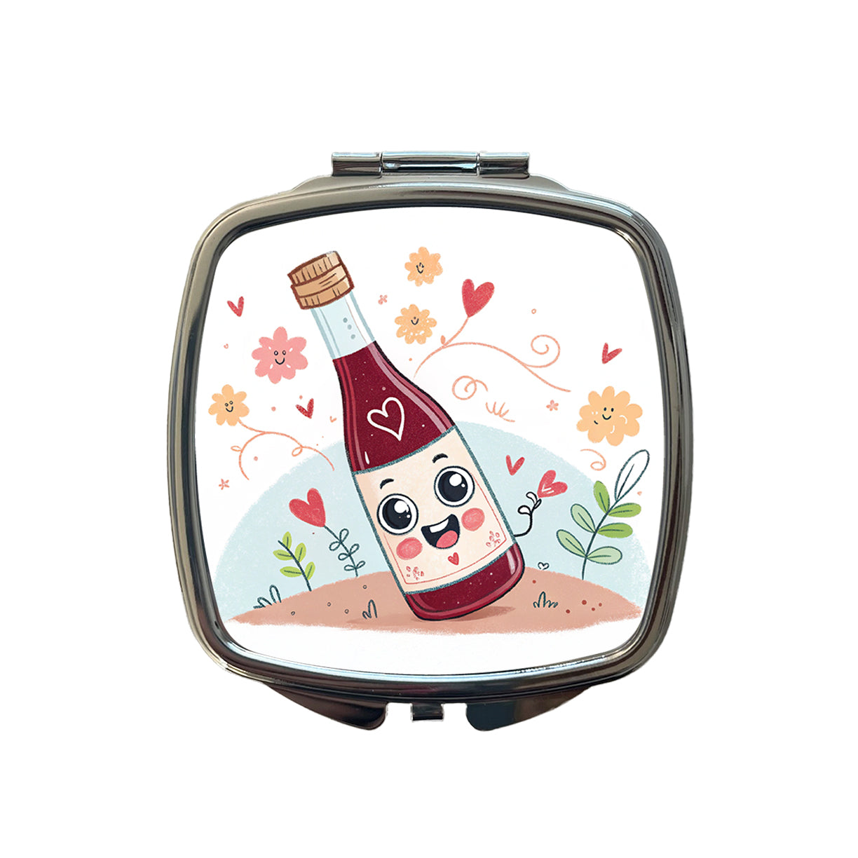 Kawaii Red Wine Alcohol Small Travel Purse Handbag Pocket Makeup Compact Mirror