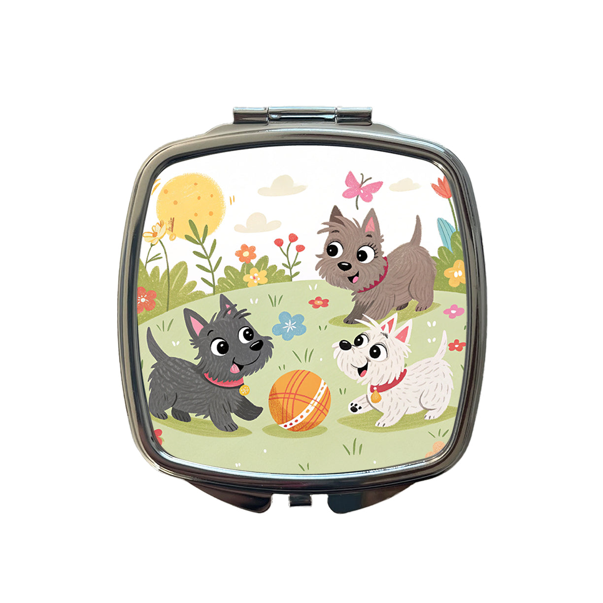 Kawaii Scottish Terriers Dogs Small Travel Purse Handbag Pocket Makeup Compact Mirror