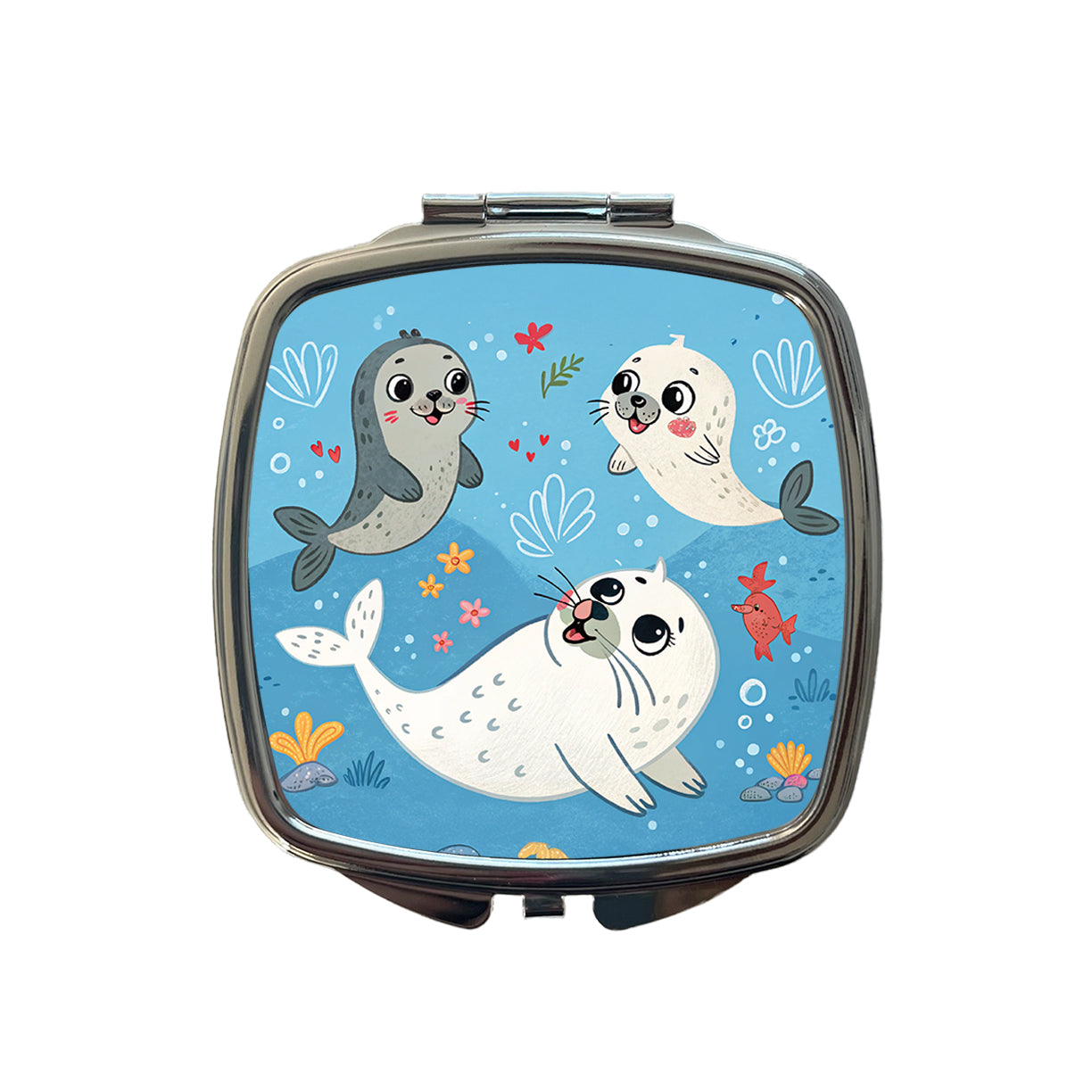 Kawaii Seals Small Travel Purse Handbag Pocket Makeup Compact Mirror