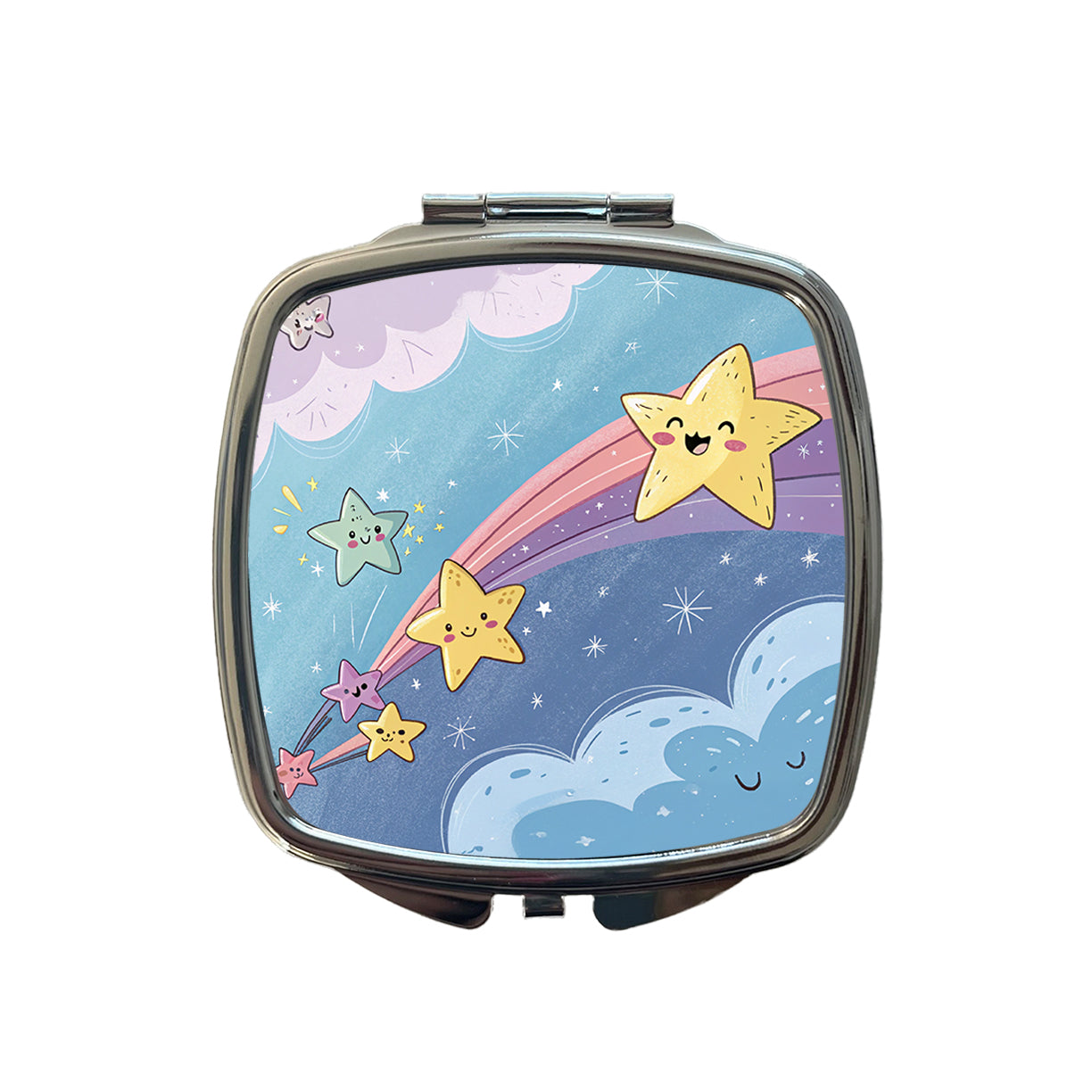 Kawaii Shooting Stars In Space Small Travel Purse Handbag Pocket Makeup Compact Mirror