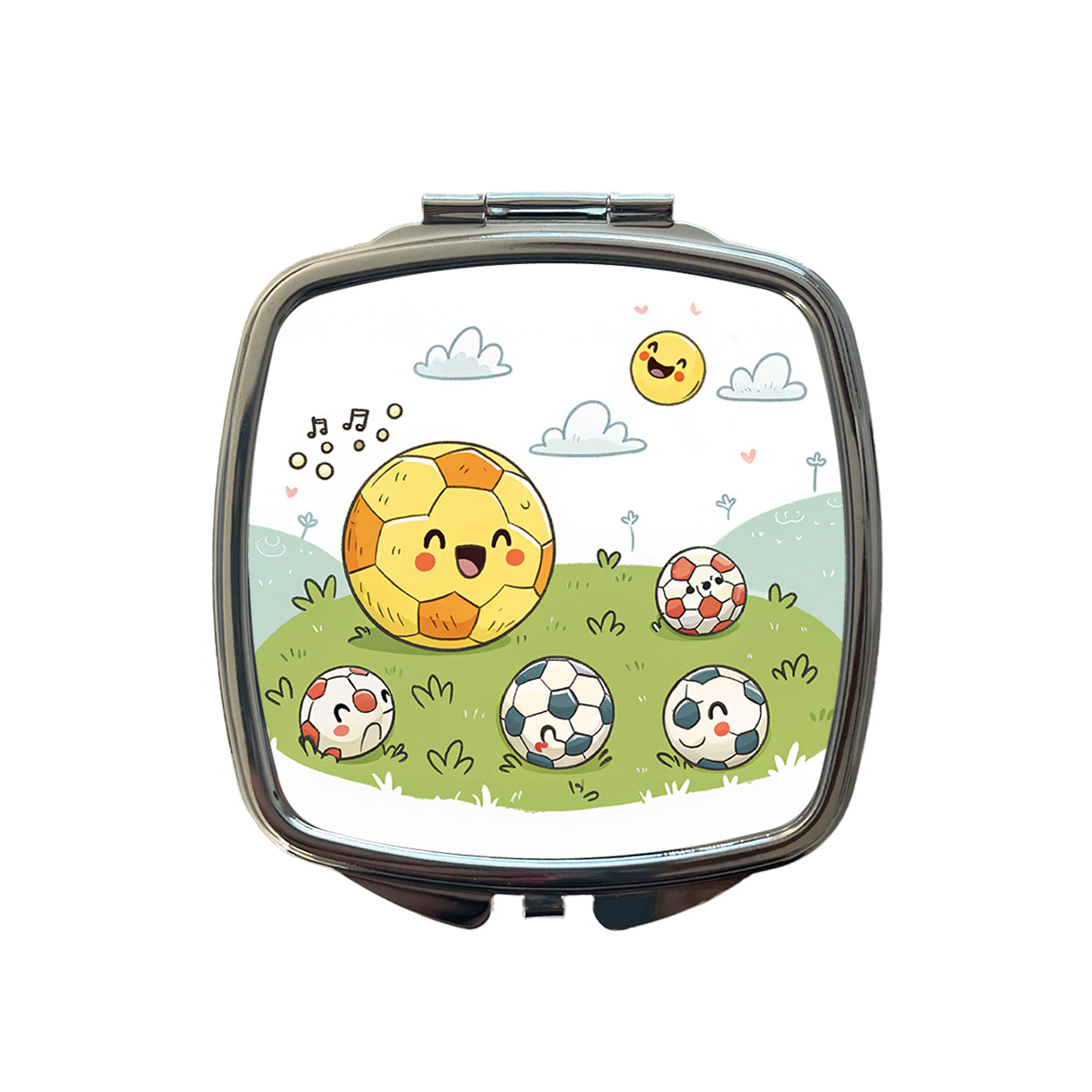 Kawaii Soccer Balls Small Travel Purse Handbag Pocket Makeup Compact Mirror