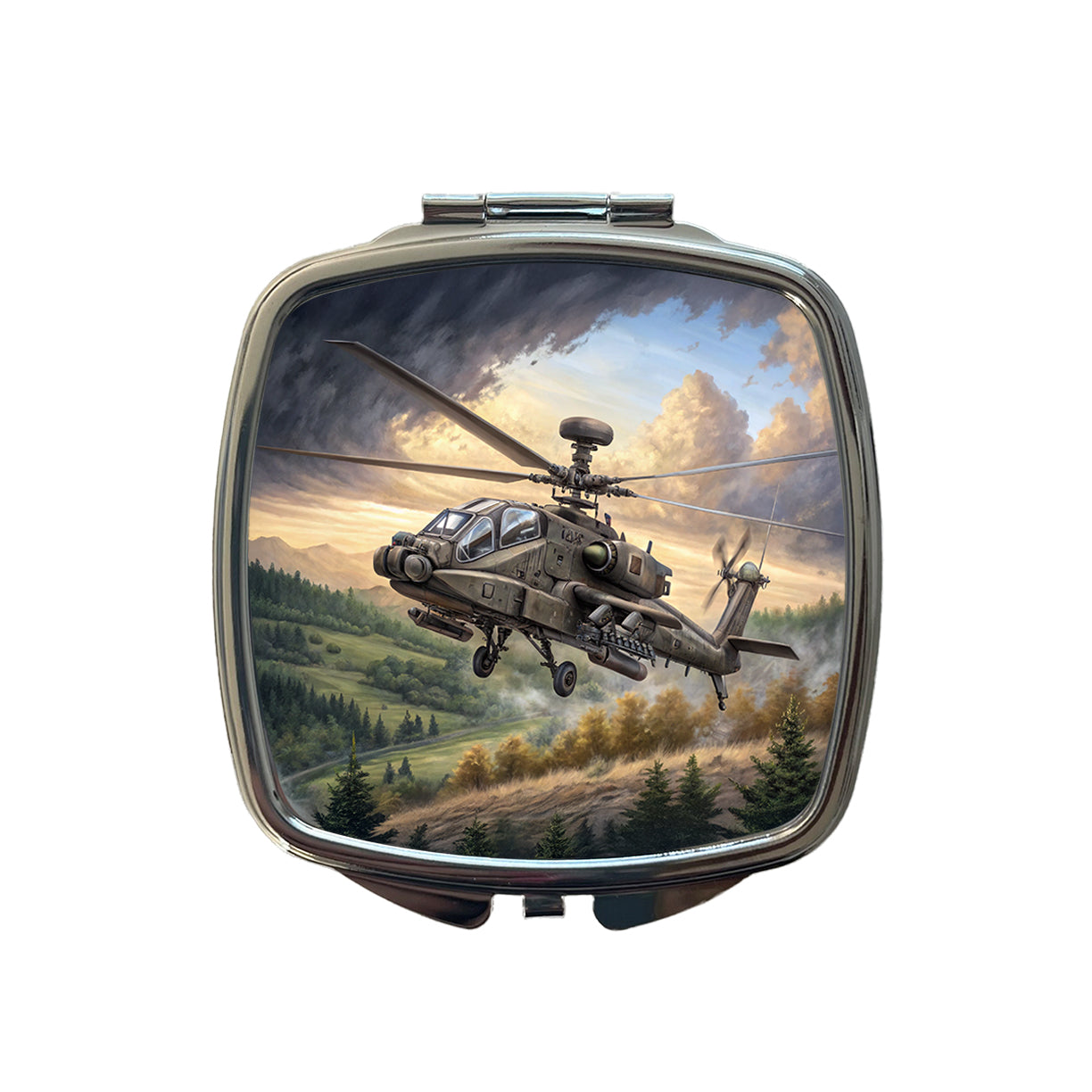 AH-64 Apache US Army Attack Helicopter Flying Small Travel Purse Handbag Pocket Makeup Compact Mirror