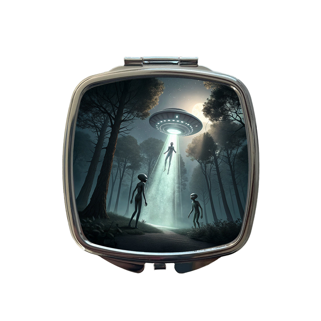 Alien Abduction in the Woods Sci-fi Small Travel Purse Handbag Pocket Makeup Compact Mirror