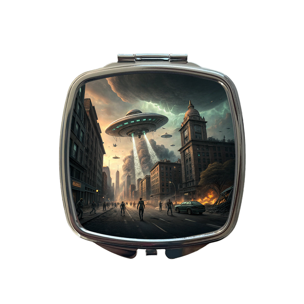 Alien Martian Invasion Destruction Of Earth Sci-fi Small Travel Purse Handbag Pocket Makeup Compact Mirror