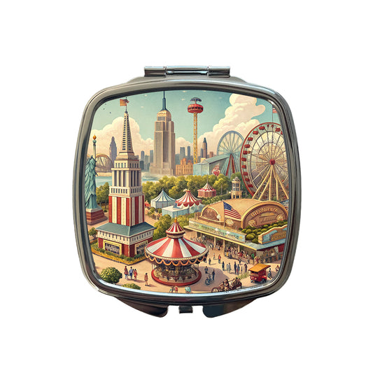 Americana New York World's Fair Small Travel Purse Handbag Pocket Makeup Compact Mirror