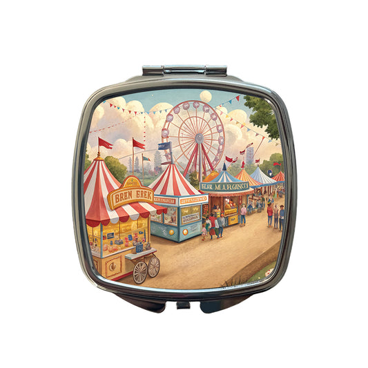 Americana State Fair Scene Small Travel Purse Handbag Pocket Makeup Compact Mirror