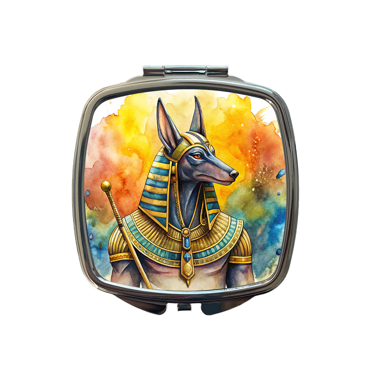 Ancient Egyptian God Anubis Watercolor Small Travel Purse Handbag Pocket Makeup Compact Mirror