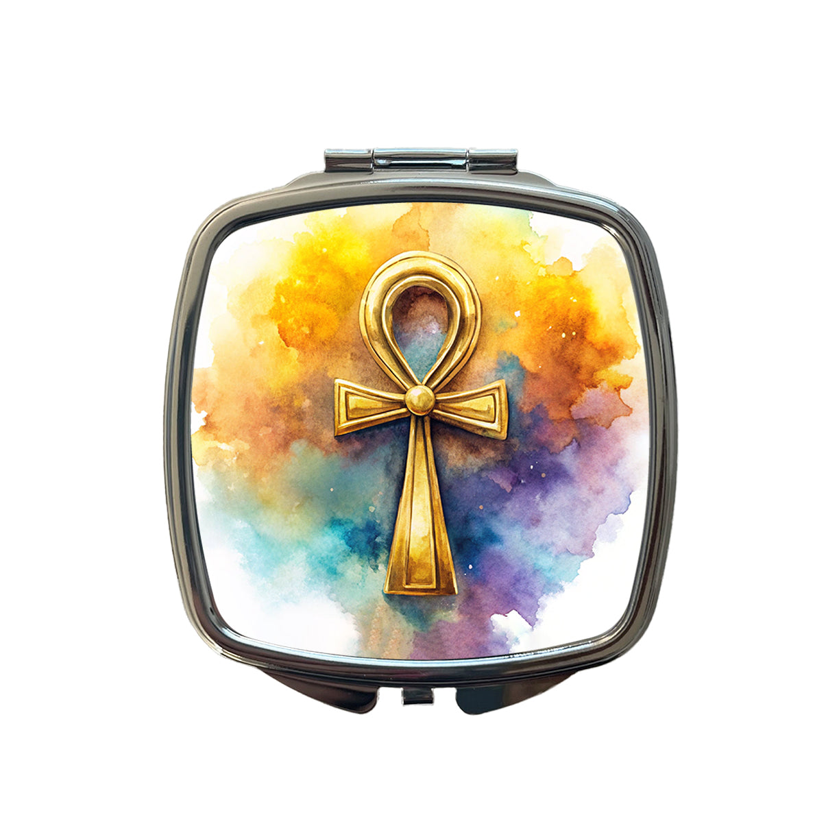 Ancient Egyptian Gold Ankh Watercolor Small Travel Purse Handbag Pocket Makeup Compact Mirror