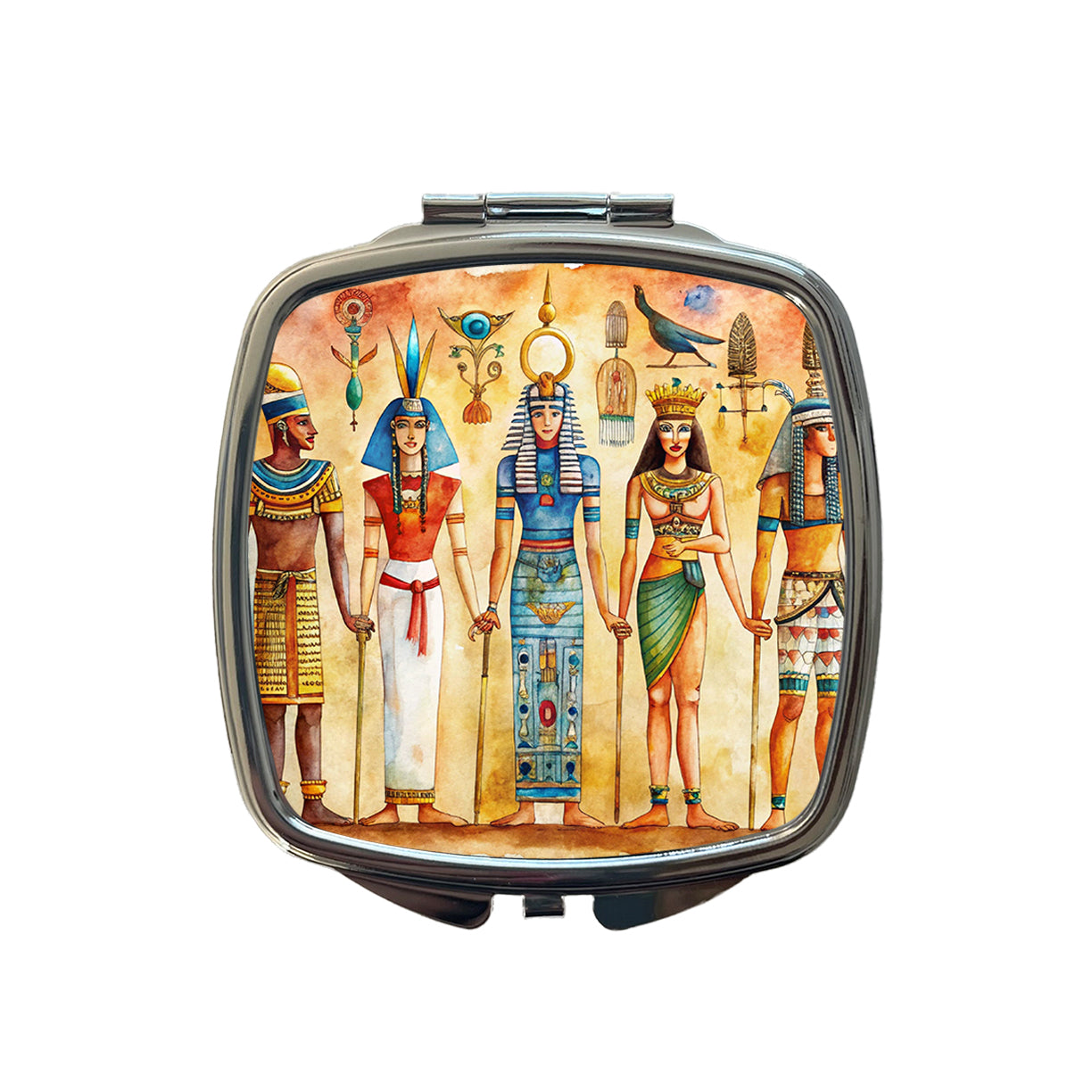 Ancient Egyptian Hieroglyphics Pharaohs Gods Watercolor Small Travel Purse Handbag Pocket Makeup Compact Mirror