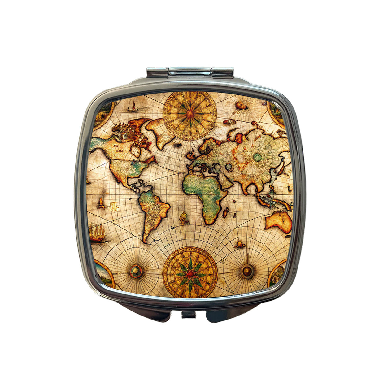 Ancient Maritime Nautical World Map Small Travel Purse Handbag Pocket Makeup Compact Mirror