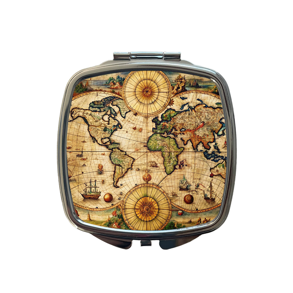 Ancient Nautical World Maritime Map Small Travel Purse Handbag Pocket Makeup Compact Mirror