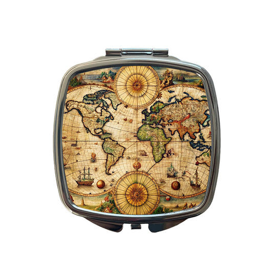 Ancient Nautical World Maritime Map Small Travel Purse Handbag Pocket Makeup Compact Mirror