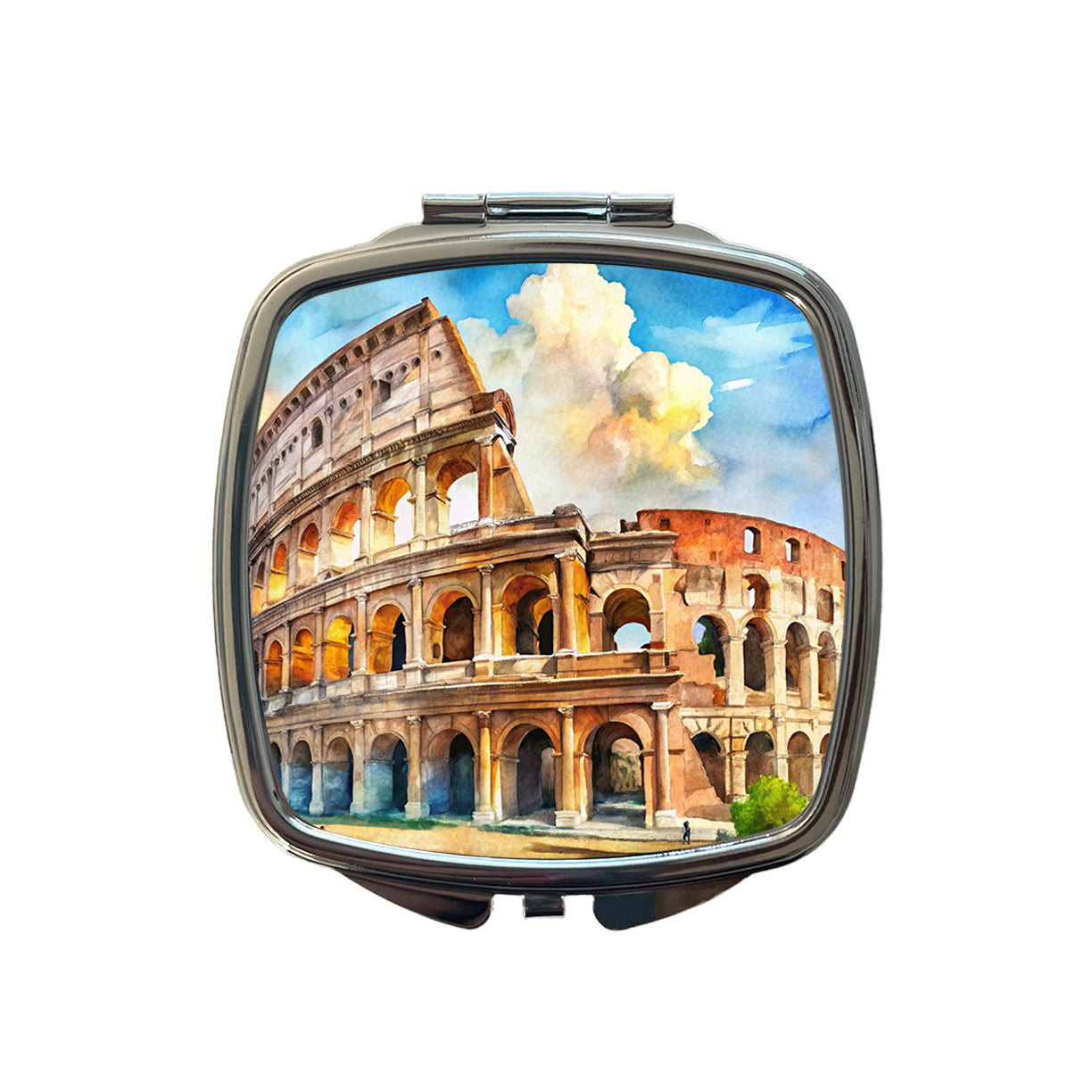 Ancient Rome Coliseum Watercolor Small Travel Purse Handbag Pocket Makeup Compact Mirror