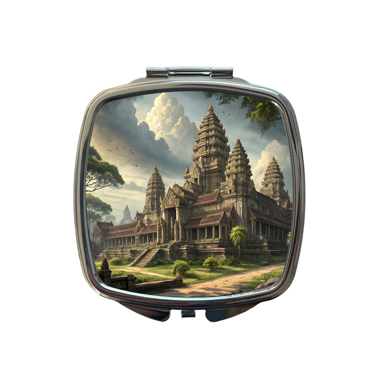 Angkor Wat Hindu Buddhist Temple Cambodia Small Travel Purse Handbag Pocket Makeup Compact Mirror