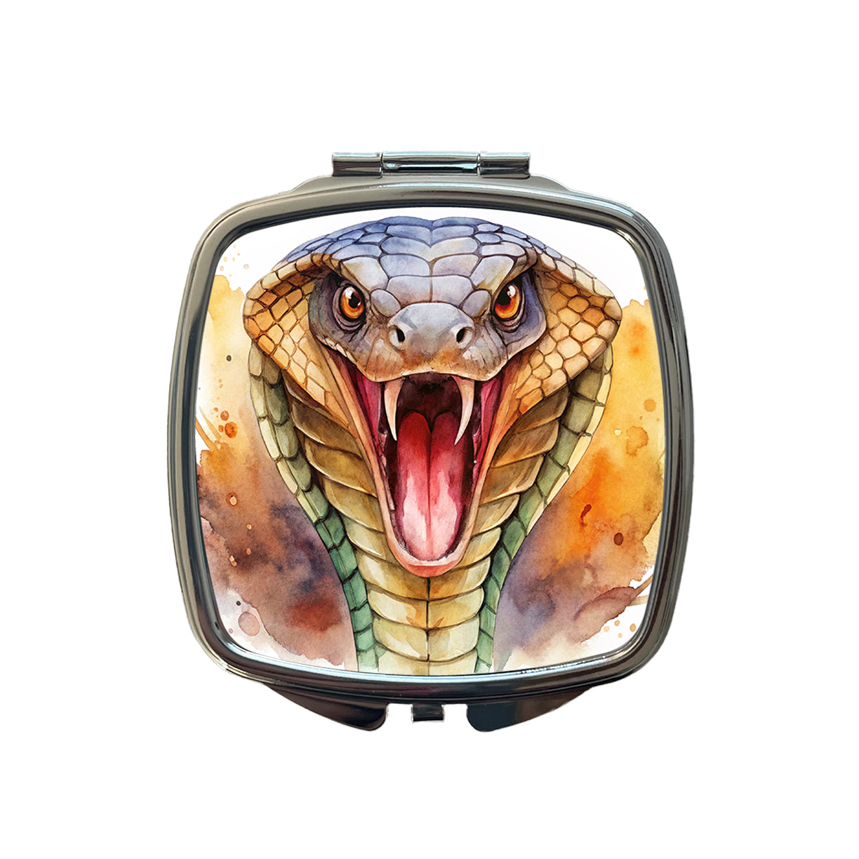 Angry Cobra Snake Reptile Close-up Watercolor Small Travel Purse Handbag Pocket Makeup Compact Mirror