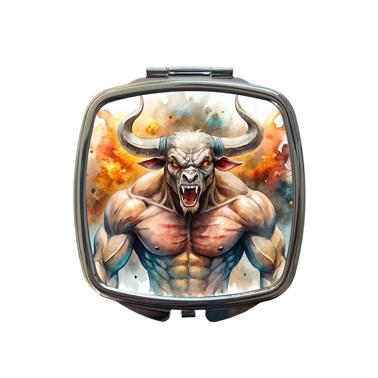 Angry Fantasy Minotaur Watercolor Small Travel Purse Handbag Pocket Makeup Compact Mirror