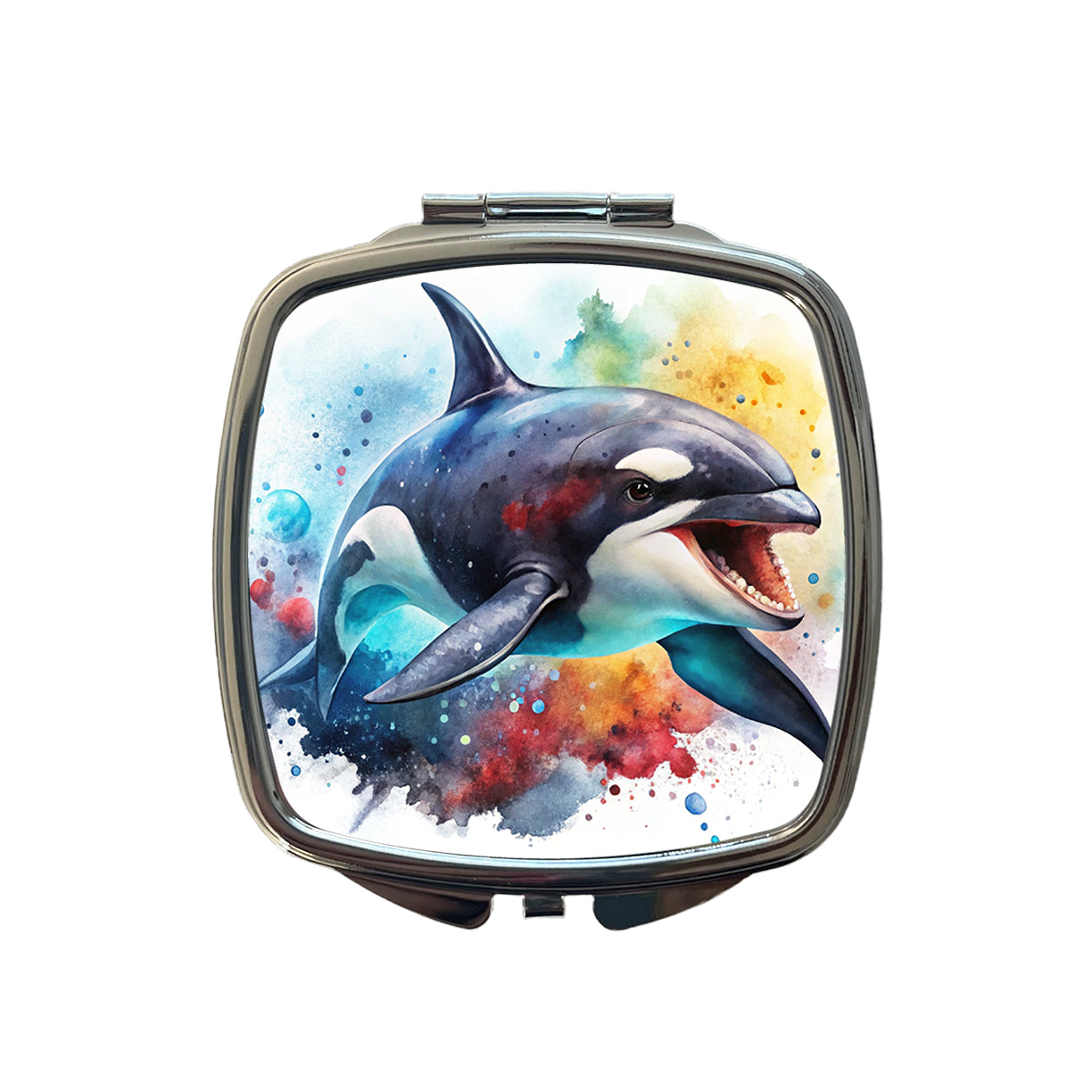 Angry Orca Killer Whale Watercolor Small Travel Purse Handbag Pocket Makeup Compact Mirror