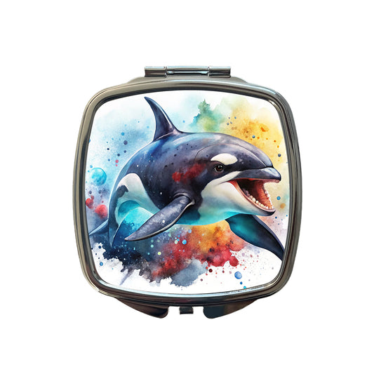Angry Orca Killer Whale Watercolor Small Travel Purse Handbag Pocket Makeup Compact Mirror