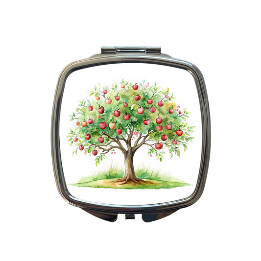 Apple Tree Watercolor Small Travel Purse Handbag Pocket Makeup Compact Mirror