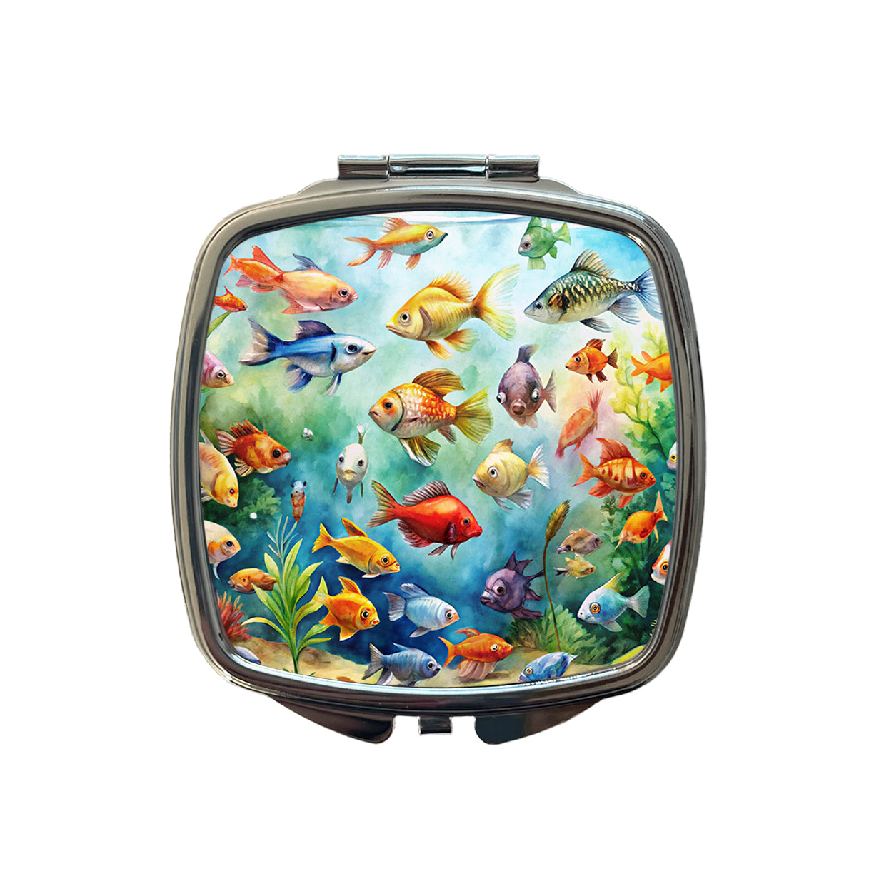 Aquarium Full Of Fish Watercolor Small Travel Purse Handbag Pocket Makeup Compact Mirror