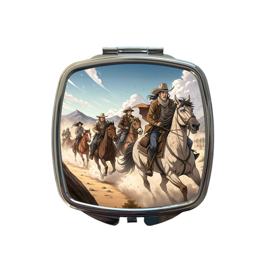 Bandits Riding Hard Old West Cowboys Western Small Travel Purse Handbag Pocket Makeup Compact Mirror