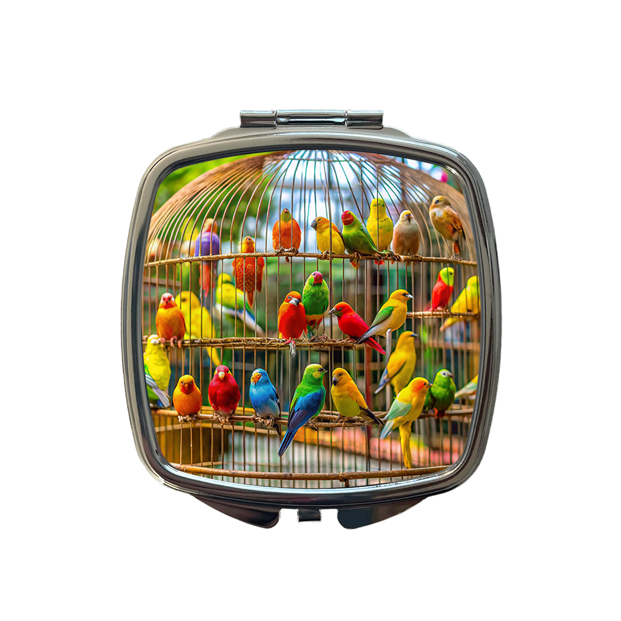Bird Cage with Canaries Small Travel Purse Handbag Pocket Makeup Compact Mirror