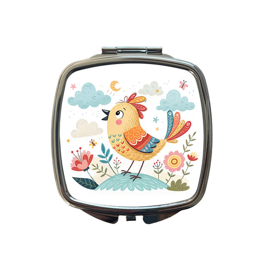 Bird Children's Illustration Style Small Travel Purse Handbag Pocket Makeup Compact Mirror