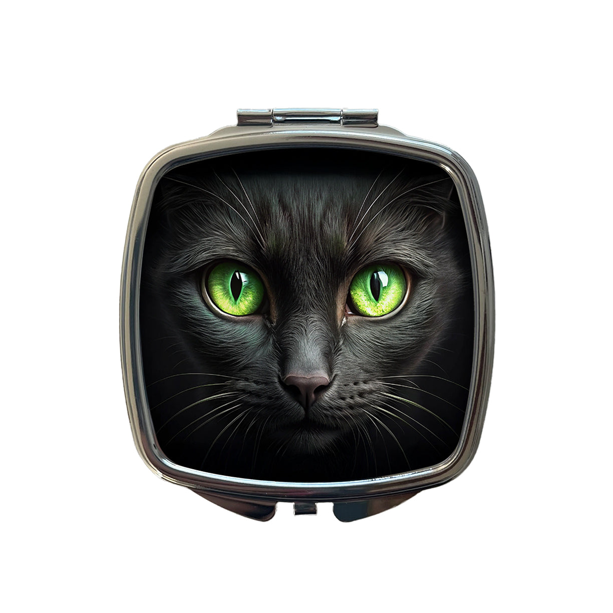 Black Cat with Green Eyes Small Travel Purse Handbag Pocket Makeup Compact Mirror