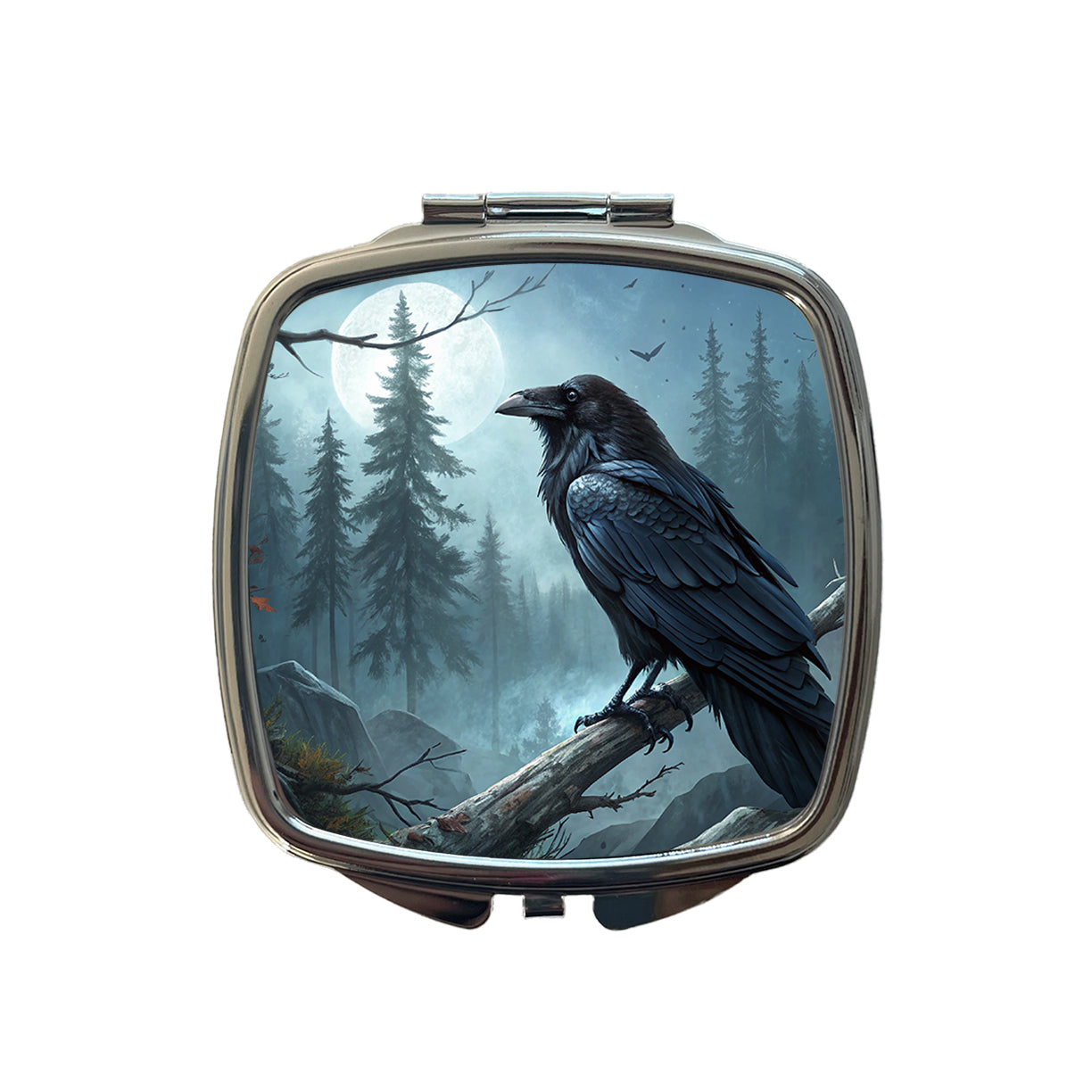 Black Raven at Night Under a Full Moon Small Travel Purse Handbag Pocket Makeup Compact Mirror