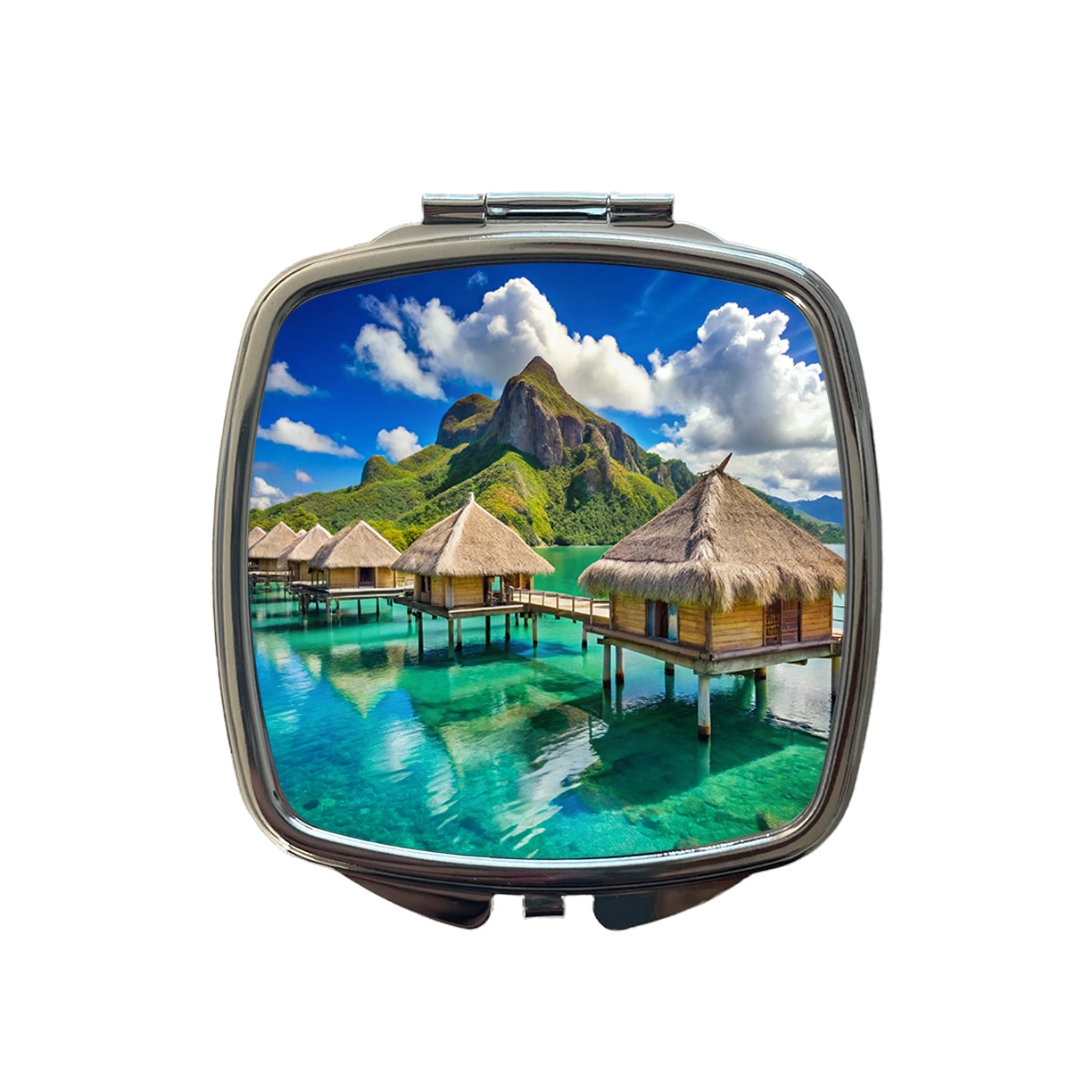 Bora Bora Huts On Water French Polynesia Small Travel Purse Handbag Pocket Makeup Compact Mirror