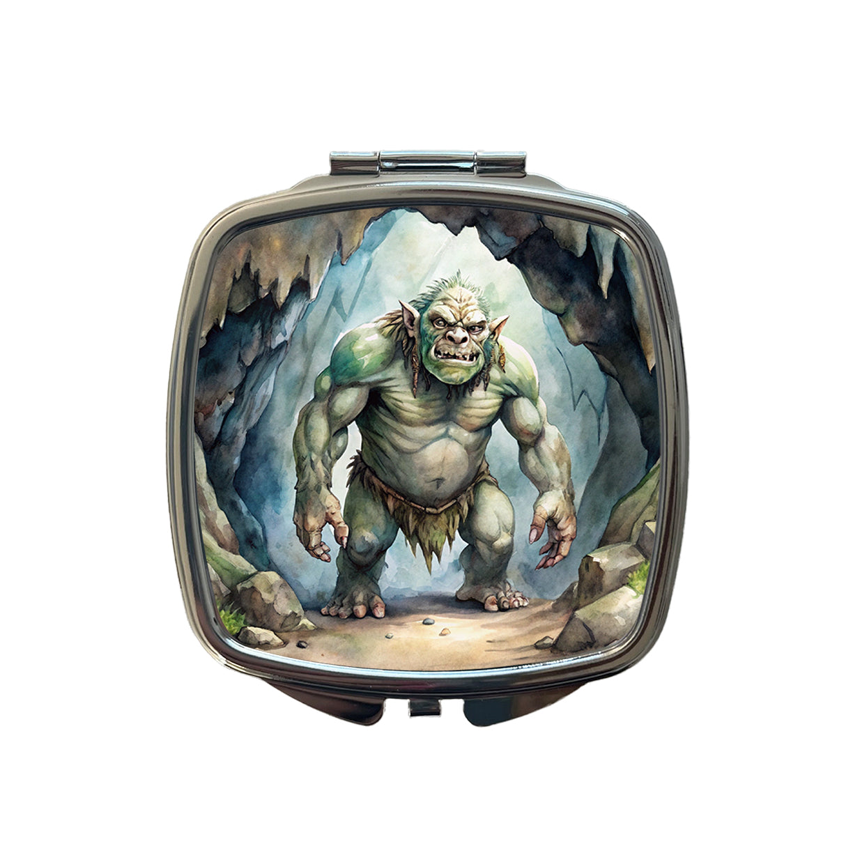 Cave Troll Fantasy Monster Watercolor Small Travel Purse Handbag Pocket Makeup Compact Mirror