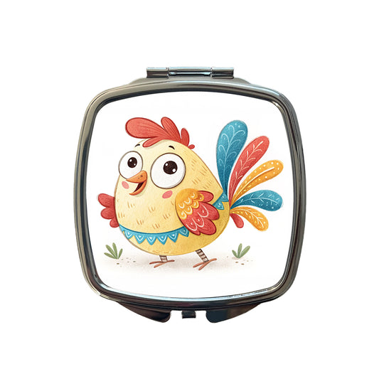 Chicken Children's Illustration Style Small Travel Purse Handbag Pocket Makeup Compact Mirror