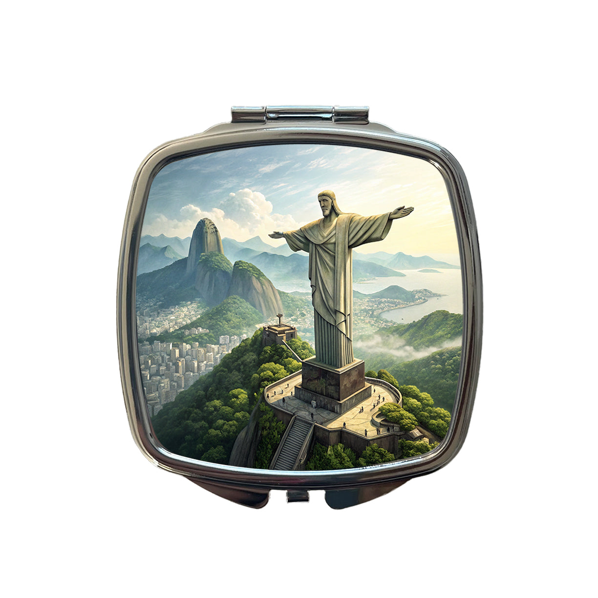 Christ The Redeemer Statue Rio De Janeiro Brazil Small Travel Purse Handbag Pocket Makeup Compact Mirror