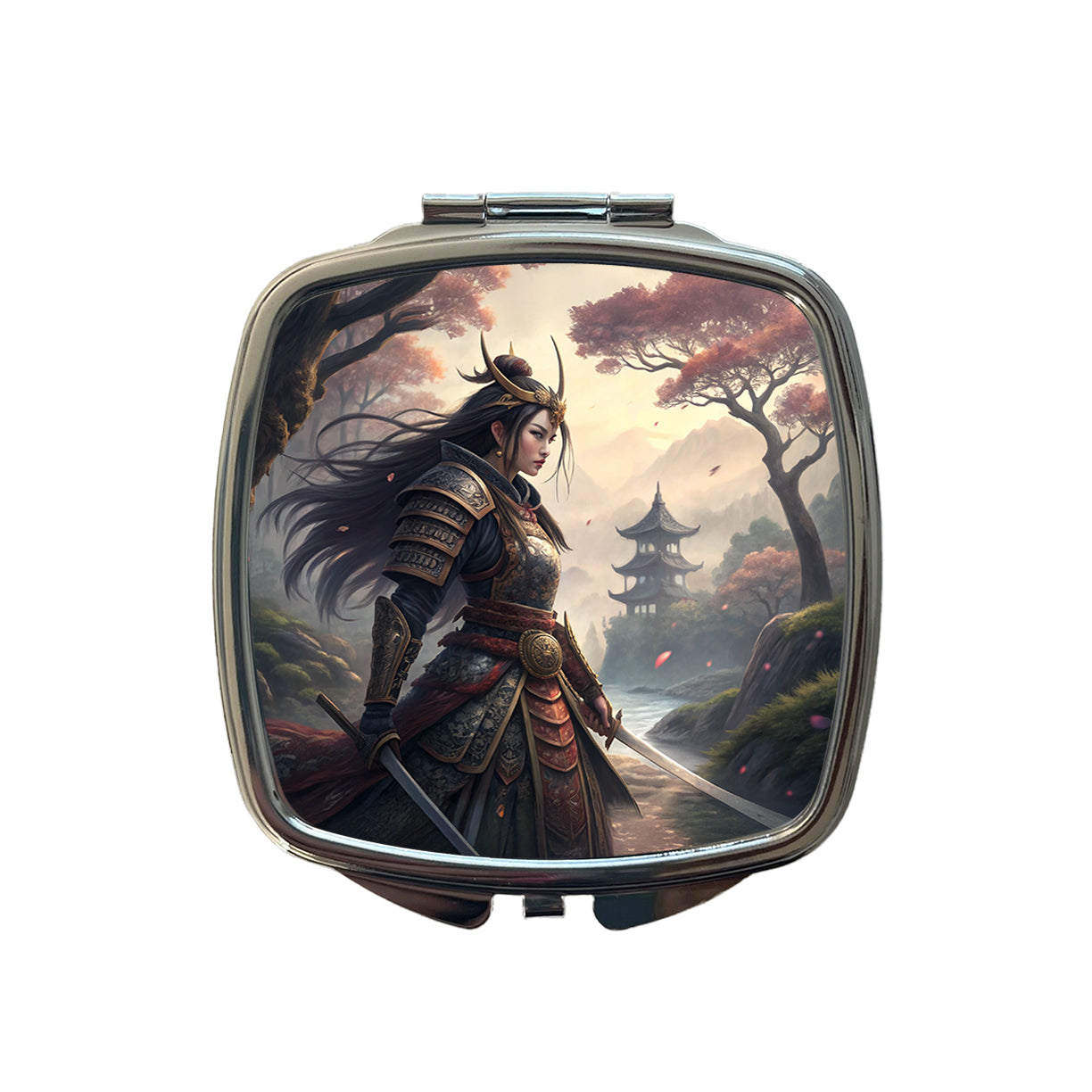 Classic Japanese Anime Style Fantasy Warrior Woman Small Travel Purse Handbag Pocket Makeup Compact Mirror