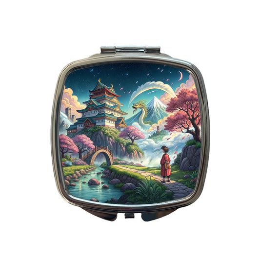 Classic Japanese Anime Style Fantasy World Small Travel Purse Handbag Pocket Makeup Compact Mirror