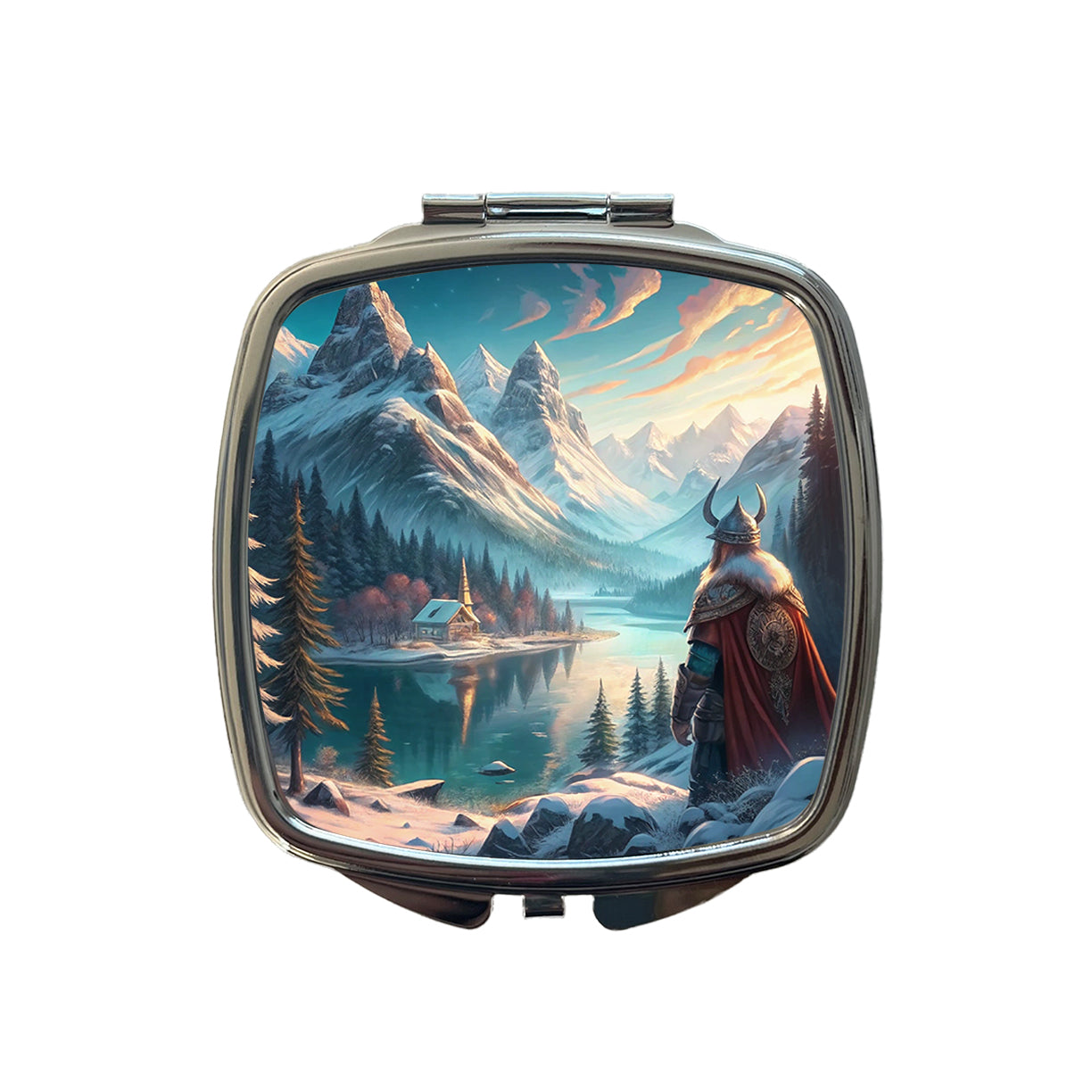 Classic Nordic Viking Anime Style Fantasy Small Travel Purse Handbag Pocket Makeup Compact Mirror