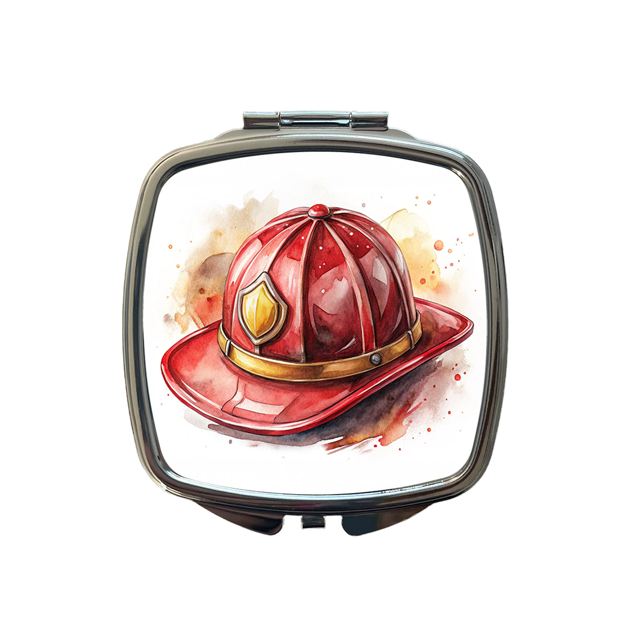 Classic Red Firefighter Fireman Helmet Watercolor Small Travel Purse Handbag Pocket Makeup Compact Mirror