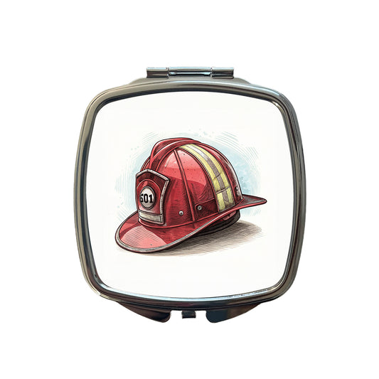 Classic Red Firefighter Fireman Helmet Small Travel Purse Handbag Pocket Makeup Compact Mirror