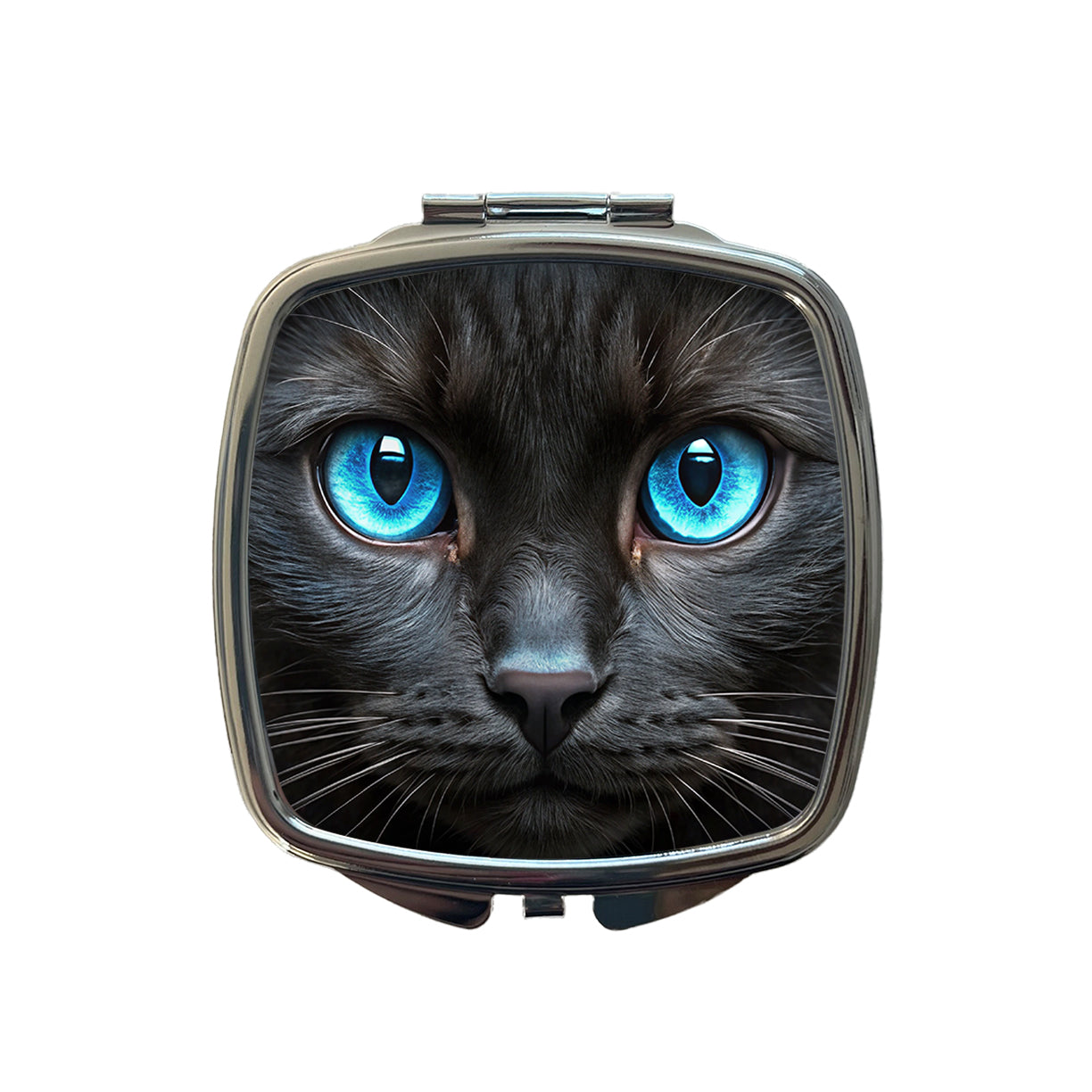 Close-Up Of Blue Cat Eyes Small Travel Purse Handbag Pocket Makeup Compact Mirror