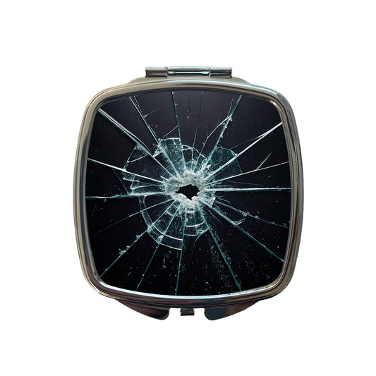 Close-Up Of Broken Pane Of Glass Small Travel Purse Handbag Pocket Makeup Compact Mirror